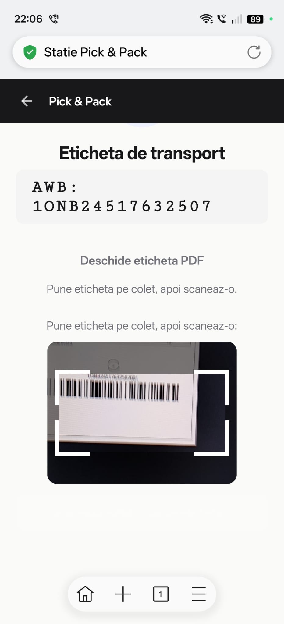 Pasul AWB și confirmarea etichetei în stația Pick and Pack
