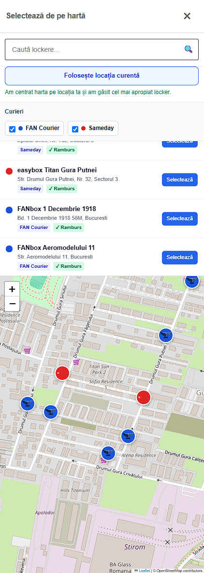Harta lockerelor Ordova afișată pe telefon